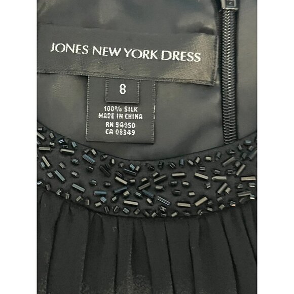 Jones New York Dress Women's Sz 8 Black Formal Midi Beaded 100% Silk Halter - Picture 5 of 8